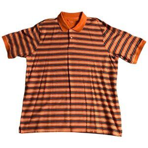 Mens Orange Striped Polo Shirt XXL Short Sleeve Covington 100% Cotton